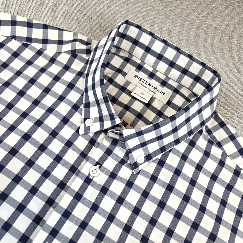 Mizzen & Main Short‎ Sleeve Shirt Men's Large Trim Fit Stretch Blue/White Check